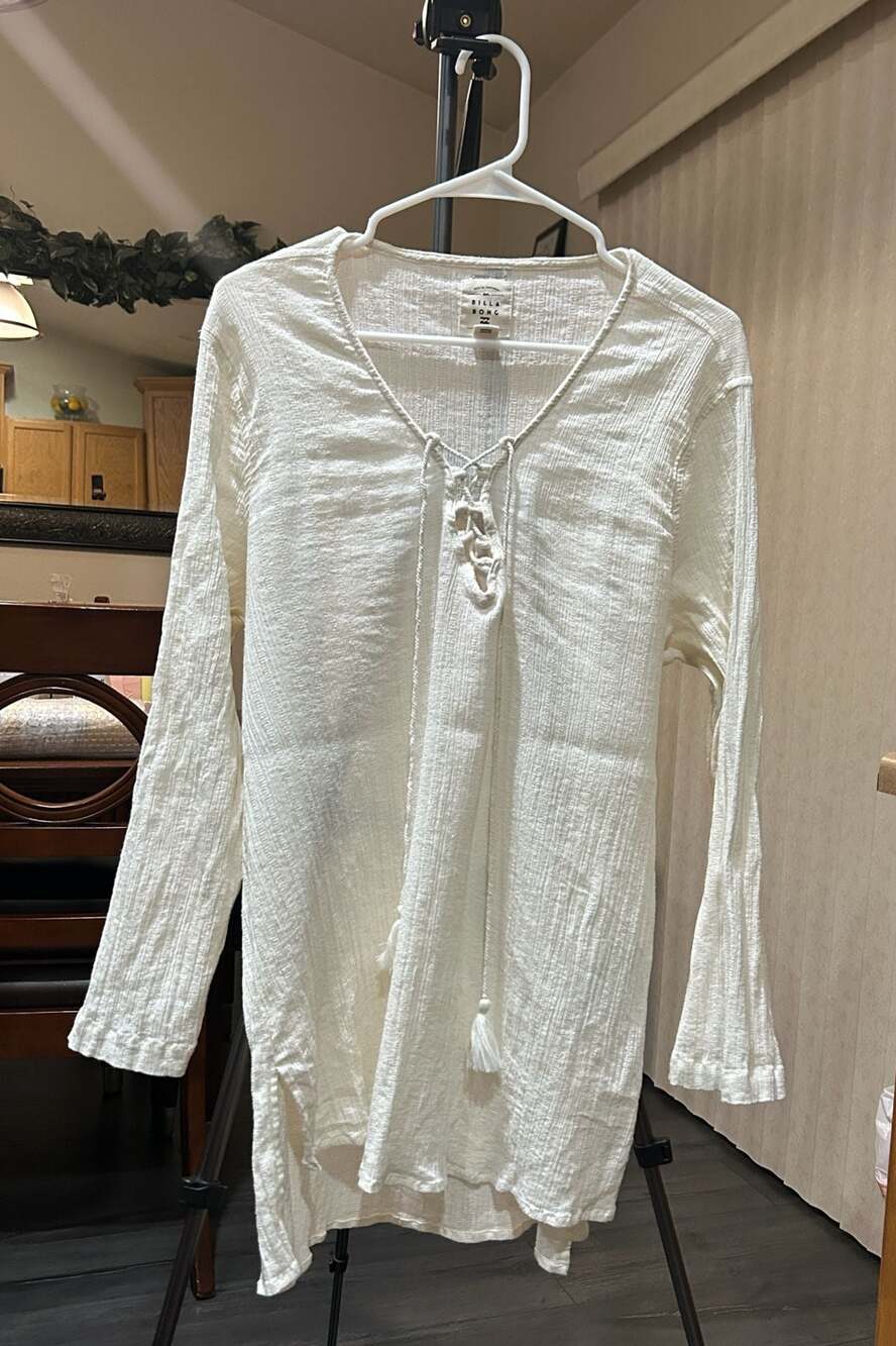 Billabong Women's Textured Long Sleeve Lace-Up Beach Cover-Up Tunic